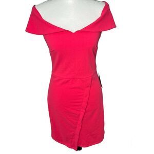 New! The Vanity Room Off the Shoulder Bodycon Barbiecore Pink Midi Dress Sz S